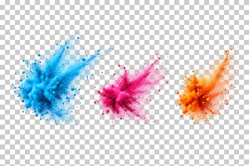 Dry matte color powder forming three separated miniature powder puffs.