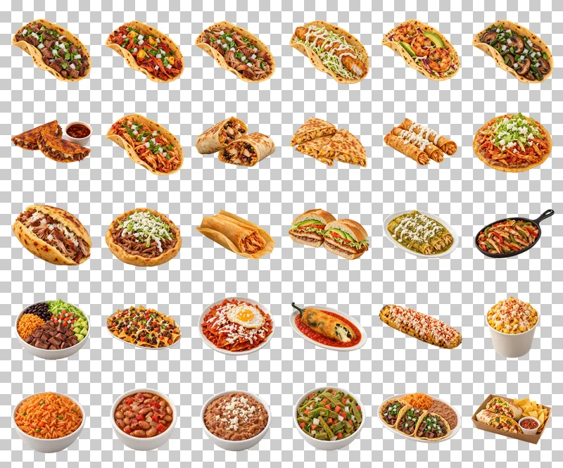 Mexican Taqueria Menu Photo PNG Collection: all 30 elements in one grid