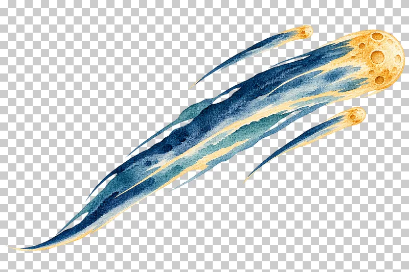 Diagonal comet sweep in textured indigo, dusty-blue, teal and warm-ochre watercolor on a transparent background.