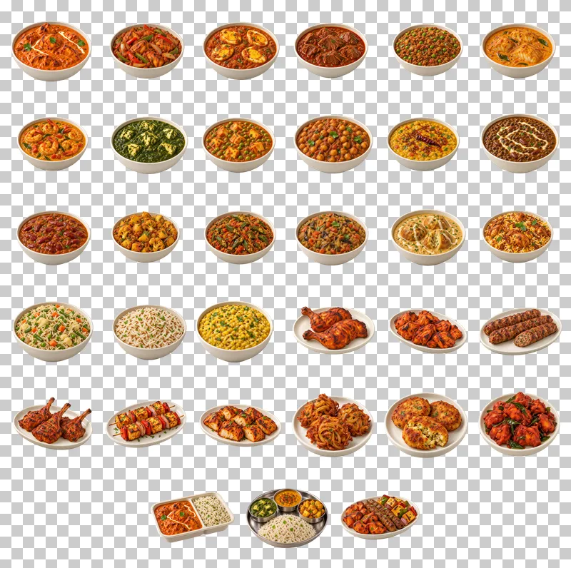 Indian Curry House Menu Photo PNG Collection: all 33 elements in one grid