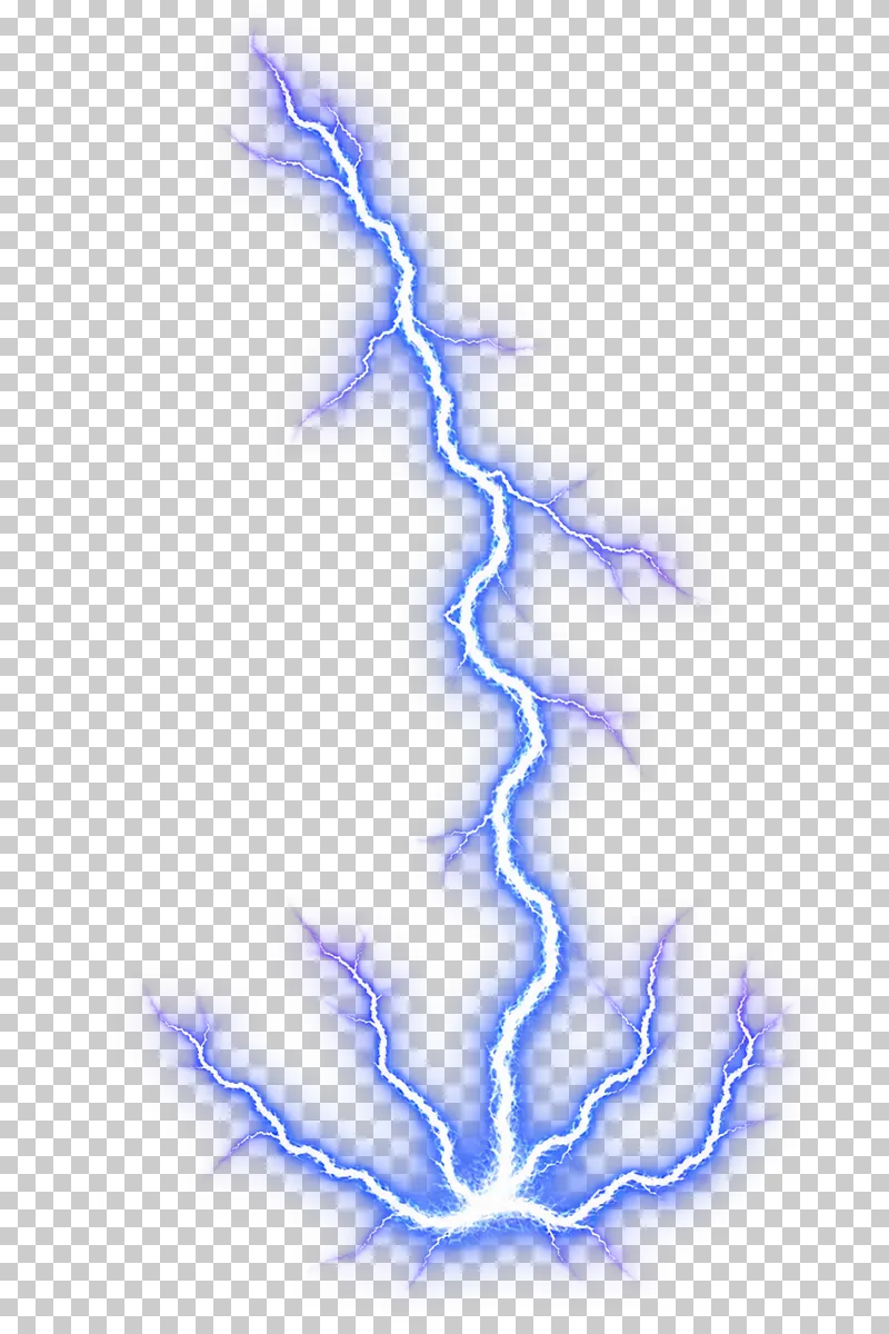 A tall lightning channel meeting short upward branches at a low bright junction.