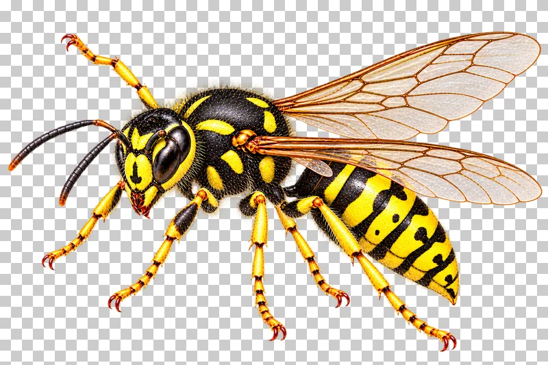 Natural-history colored-pencil illustration of common wasp worker.