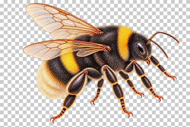 Natural-history colored-pencil illustration of buff tailed bumblebee queen.