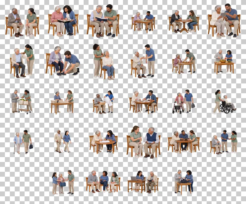 Senior Home Care and Support Photo PNG Collection: all 28 elements in one grid