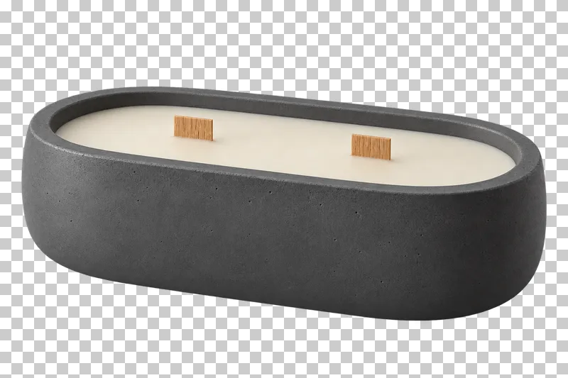Unbranded oval wood-wick candle, isolated with a transparent background.