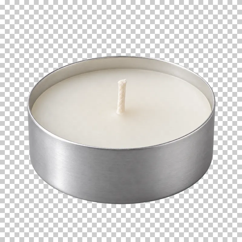 Unbranded metal-cup tealight, isolated with a transparent background.