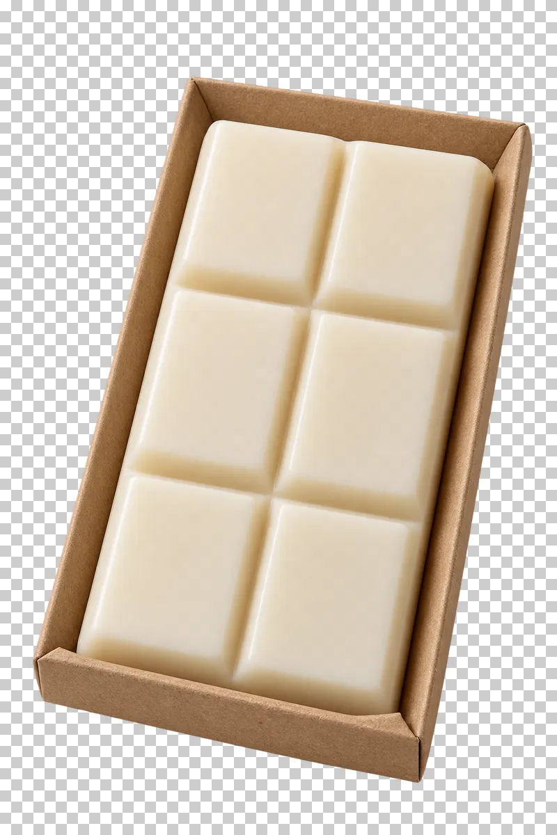 Unbranded wax melt snap bar, isolated with a transparent background.