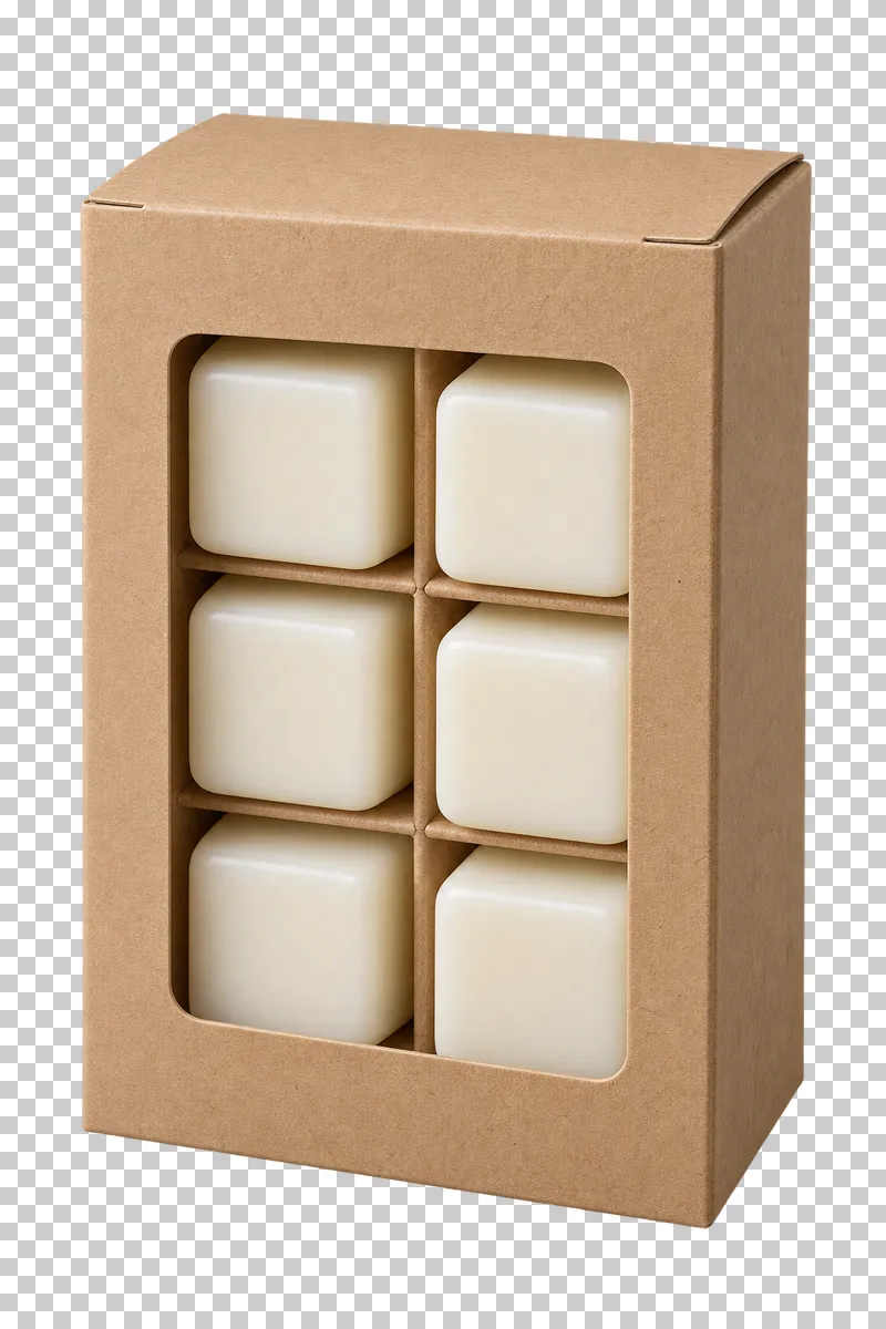 Unbranded window-box wax melts, isolated with a transparent background.