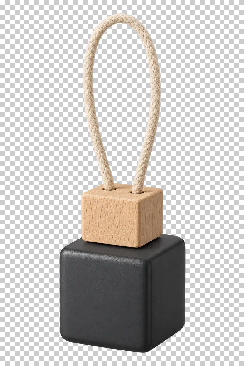 Unbranded hanging car diffuser, isolated with a transparent background.