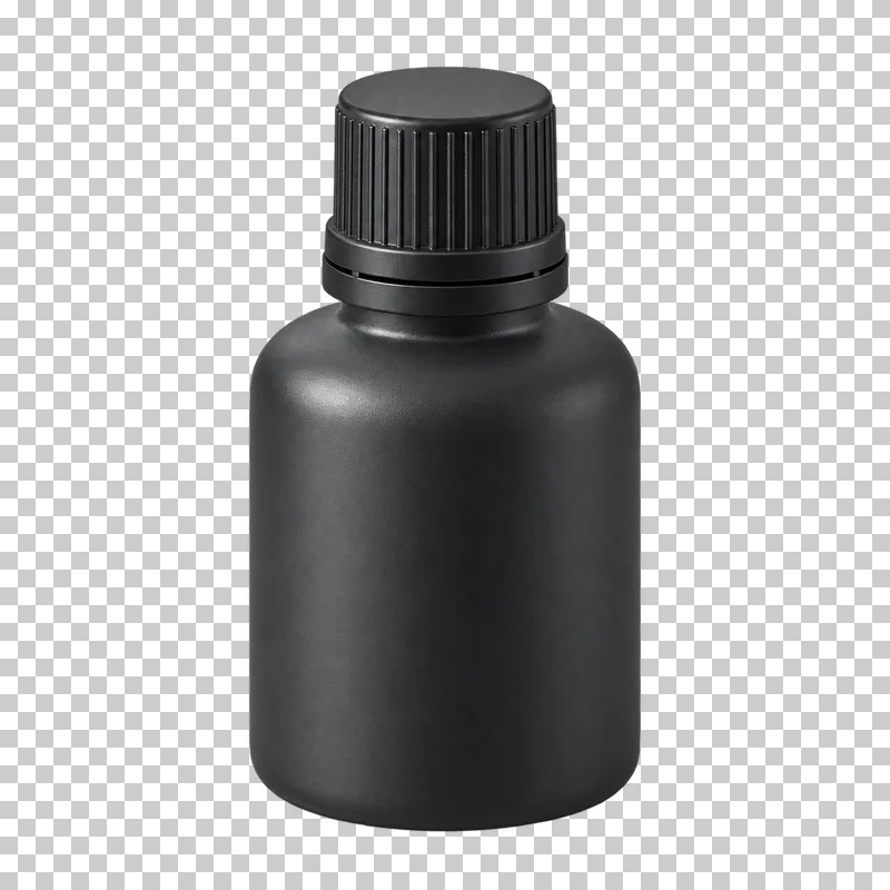 Unbranded fragrance oil bottle, isolated with a transparent background.