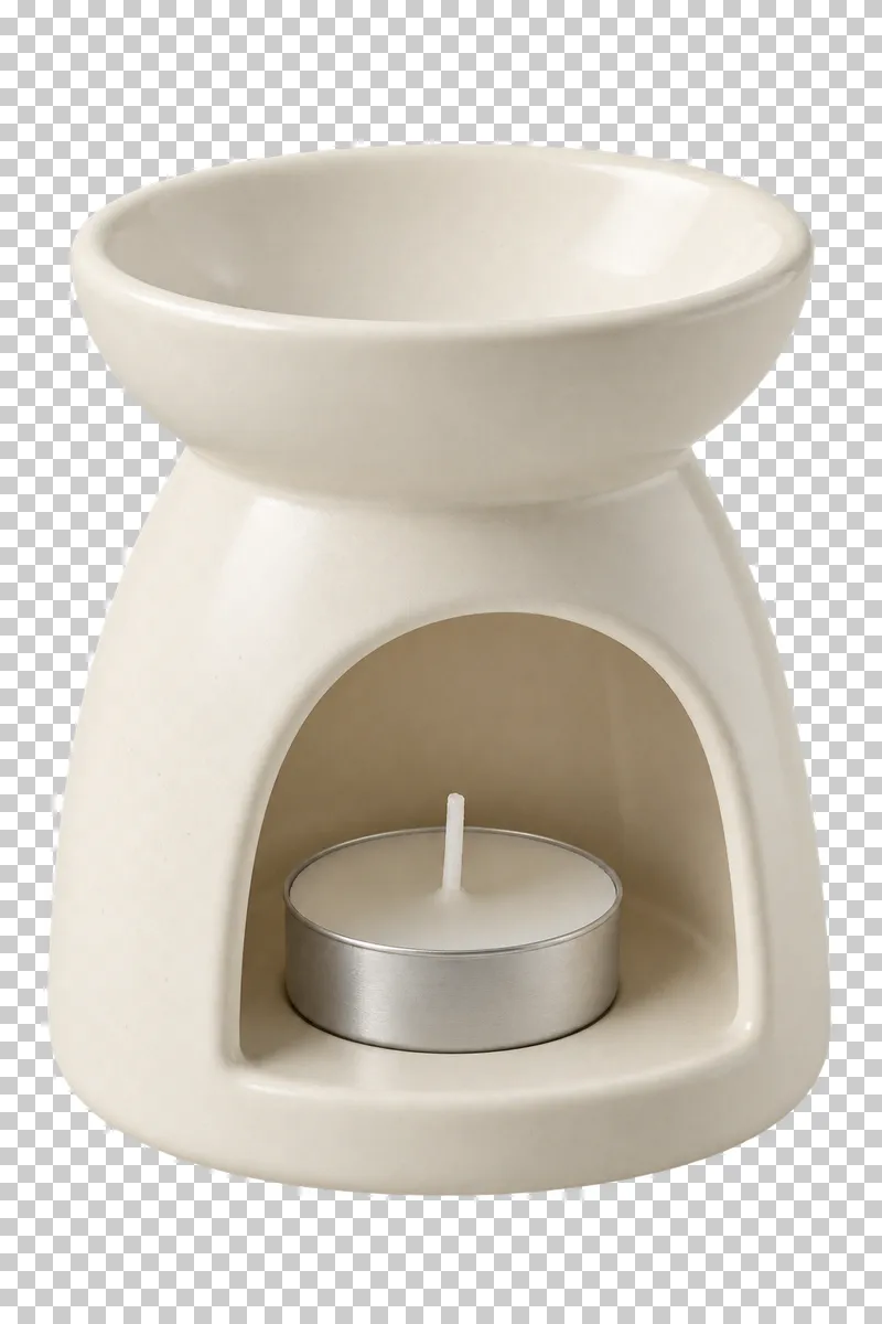 Unbranded ceramic tealight oil burner, isolated with a transparent background.