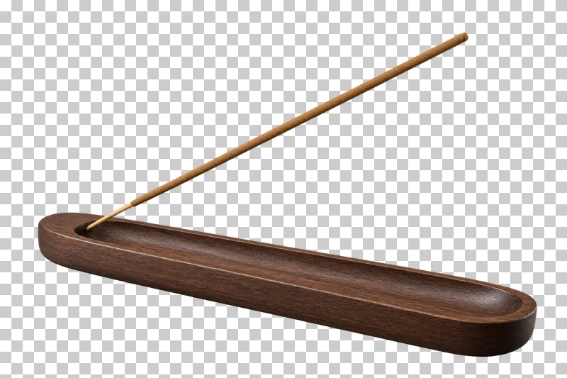 Unbranded incense stick and ash catcher, isolated with a transparent background.