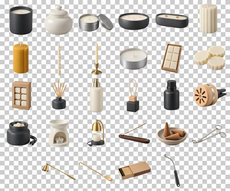Candles and Home Fragrance Photo PNG Collection: all 28 elements in one grid