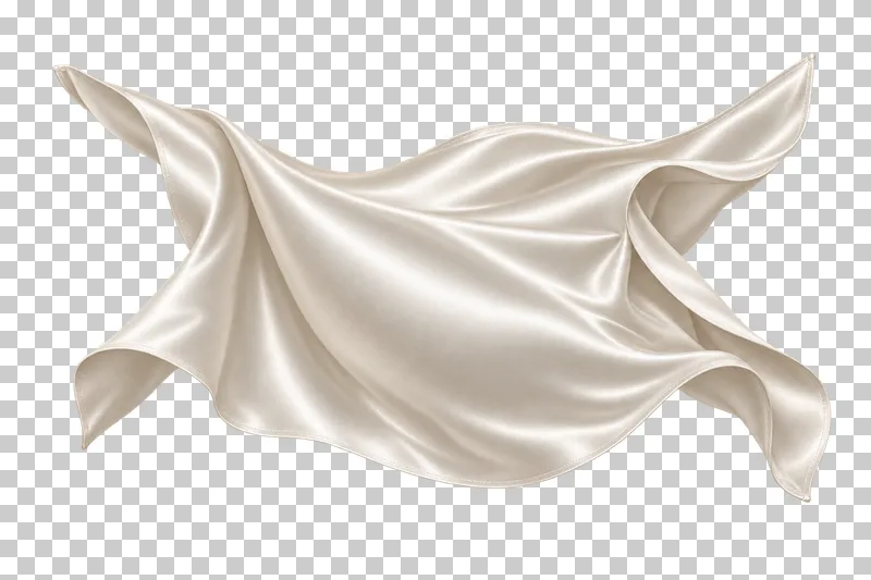 Ivory satin wind-filled sail sheet, isolated with complete hems and transparent surroundings.