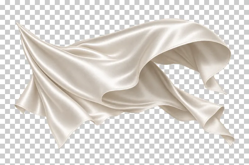 Ivory satin breaking-wave folded sheet, isolated with complete hems and transparent surroundings.