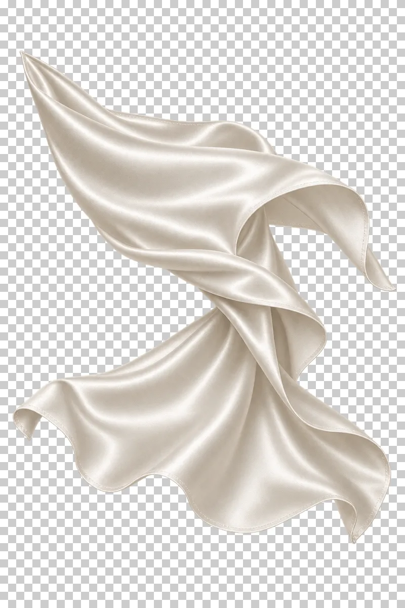 Ivory satin broad half-twisted falling sheet, isolated with complete hems and transparent surroundings.