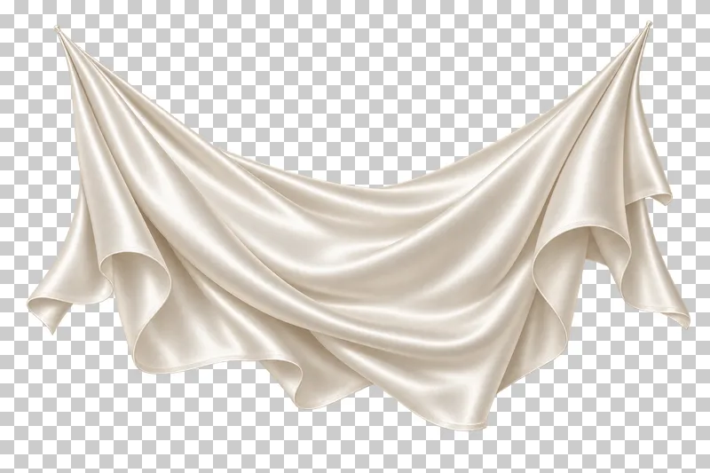 Ivory satin deep suspended hammock sheet, isolated with complete hems and transparent surroundings.