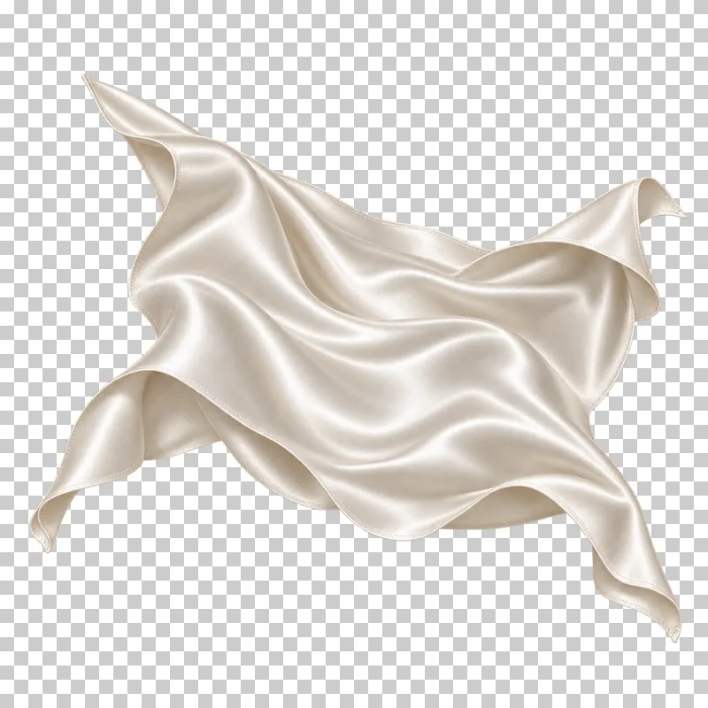 Ivory satin four-corner turning sheet, isolated with complete hems and transparent surroundings.