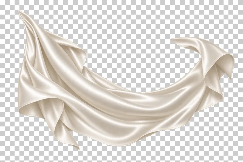 Ivory satin open crescent billow, isolated with complete hems and transparent surroundings.