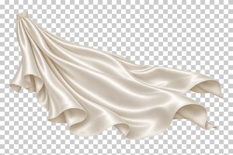 Ivory satin waist-anchor sweeping train, isolated with complete hems and transparent surroundings.