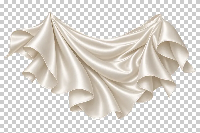 Ivory satin lifted skirt-hem fan, isolated with complete hems and transparent surroundings.