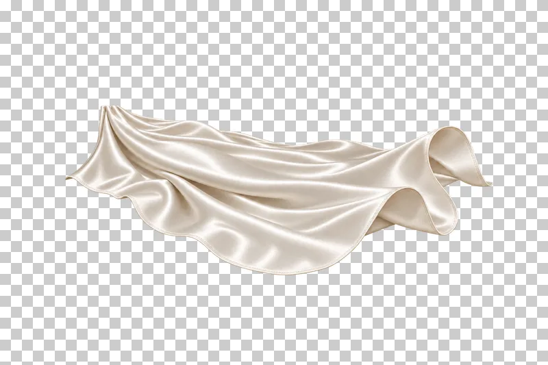 Ivory satin rolled trailing-hem train, isolated with complete hems and transparent surroundings.