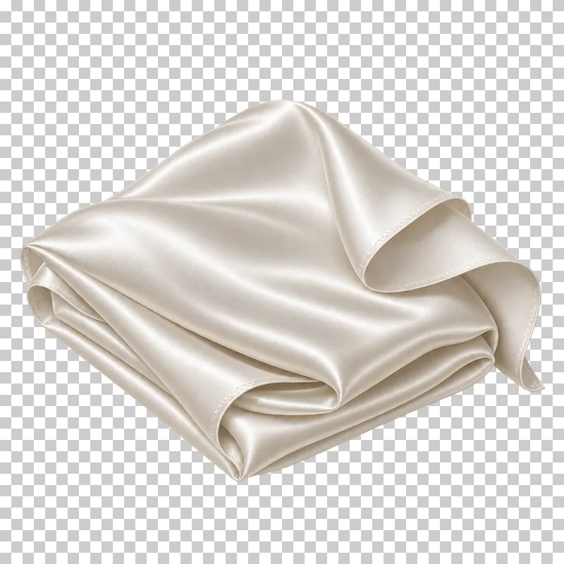 Ivory satin thick folded cloth pad, isolated with complete hems and transparent surroundings.