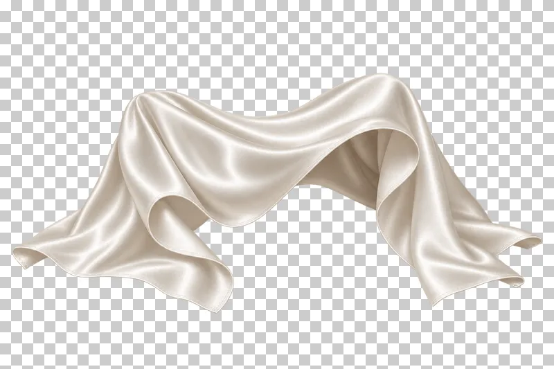 Ivory satin broad saddle arch fold, isolated with complete hems and transparent surroundings.