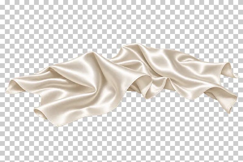 Ivory satin crushed transverse cloth ridge, isolated with complete hems and transparent surroundings.