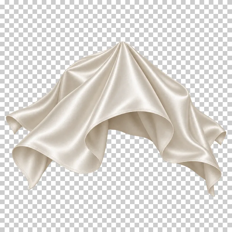 Ivory satin lifted cloth-cover shell, isolated with complete hems and transparent surroundings.