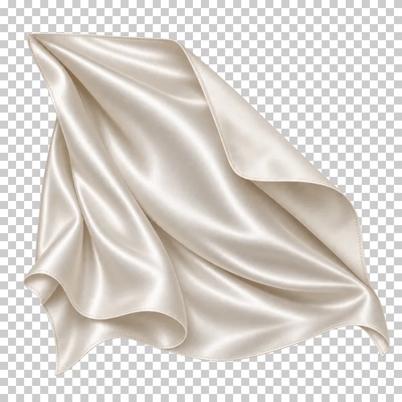 Ivory satin corner-lifted reveal sheet, isolated with complete hems and transparent surroundings.